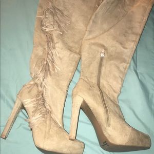 Fringe suede heels.